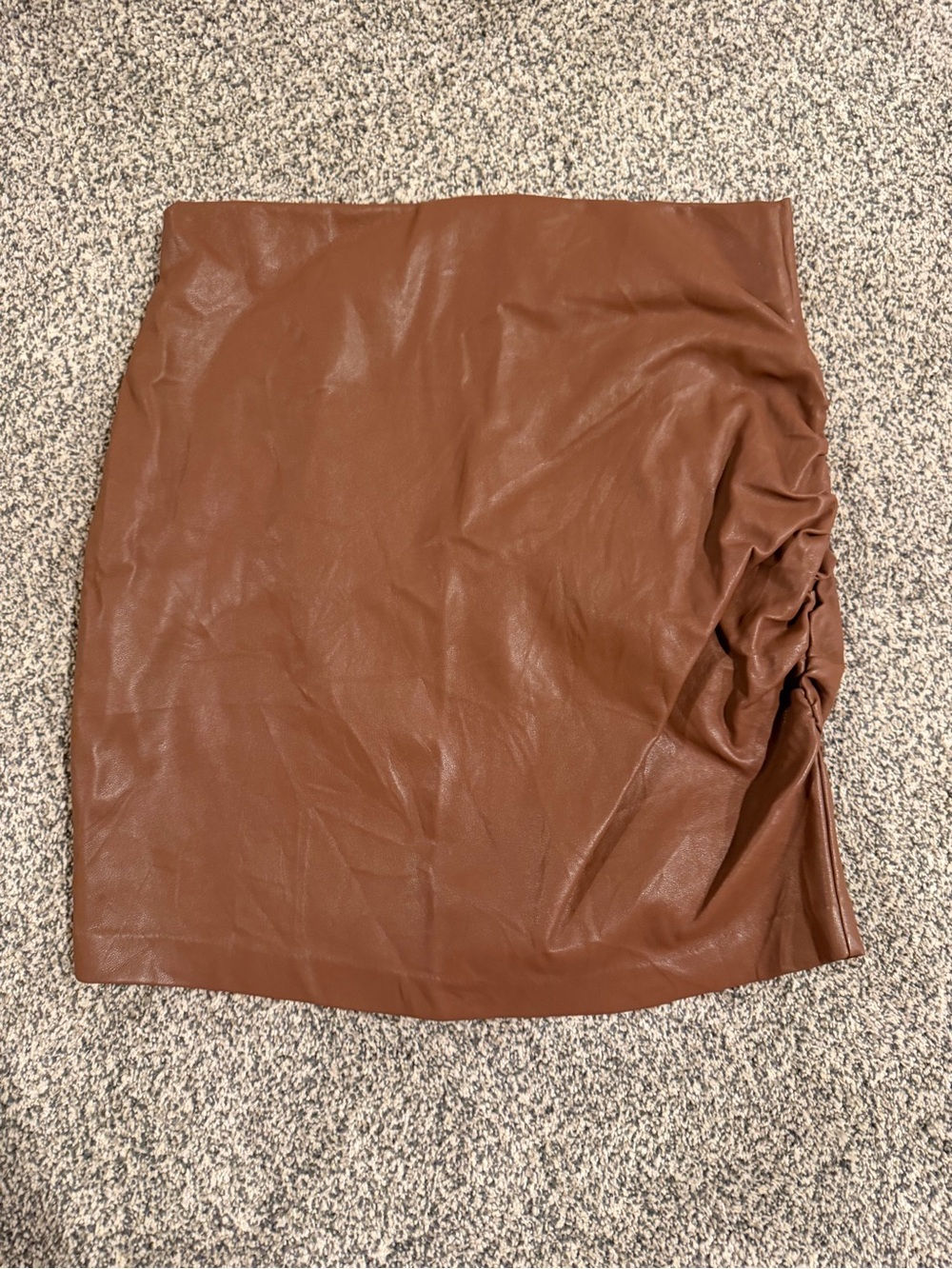 Bishop + young Brown Faux Leather Ruched Side Mini Skirt